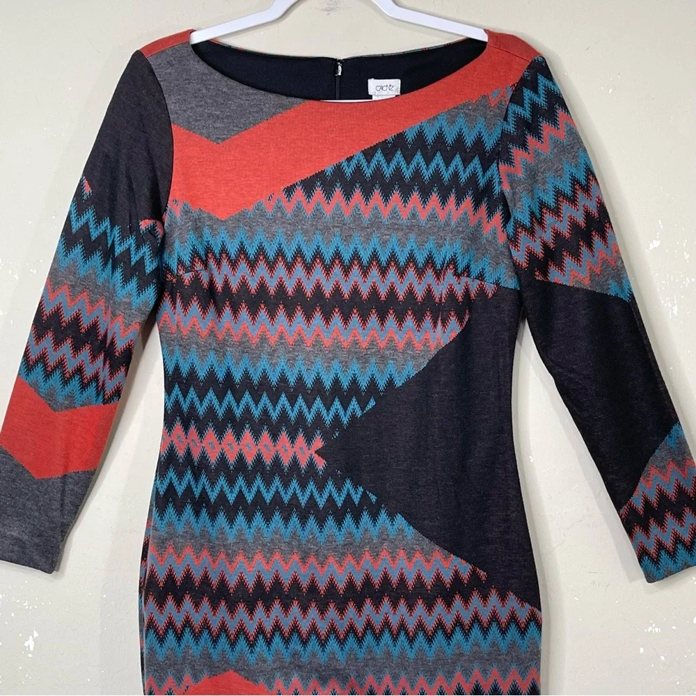 Cache Multicolor Sweater Dress Career Abstract Chevron Aztec Mixed Print Size 8 - Picture 4 of 13